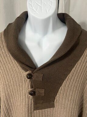 🧥 Duluth Trading Co Men’s Tan Brown Heavy Knit Shawl Sweater 2XLT Wool Blend 🔥